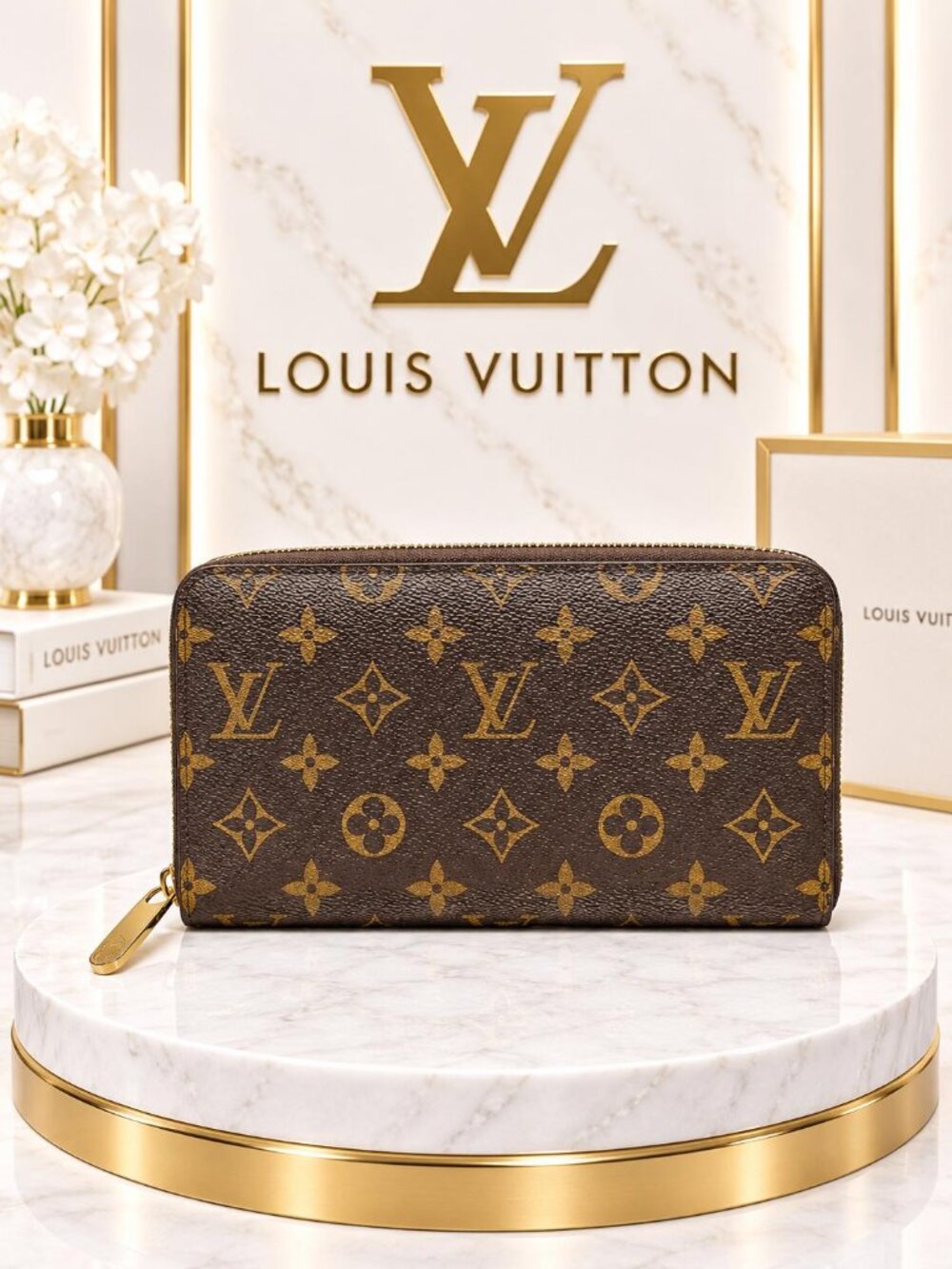 Authentic Louis Vuitton Monogram Canvas Zippy Zip Around Long Wallet Brown LV